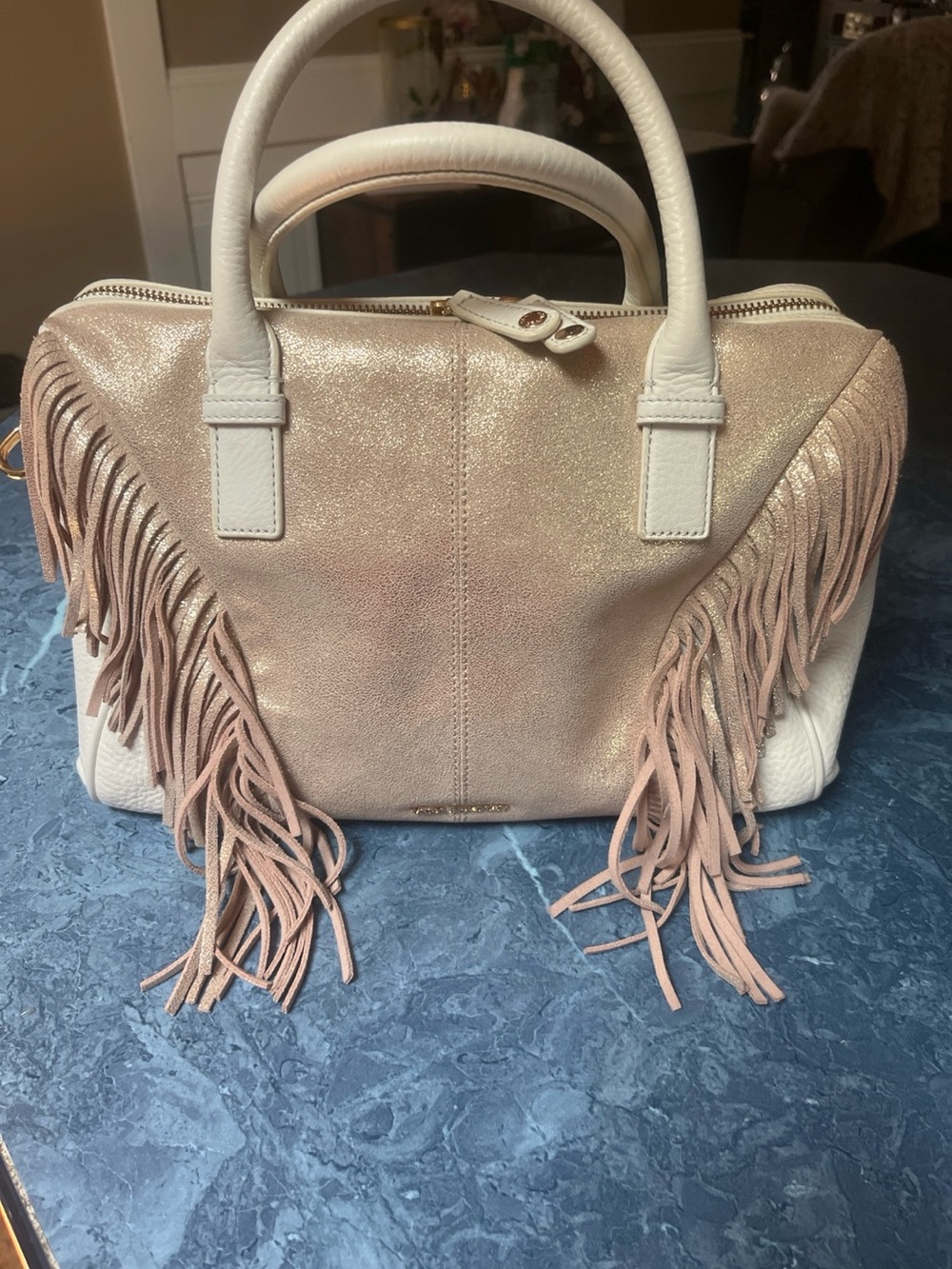 Vera Bradley white and gold Satchel with Fringe - limited Run